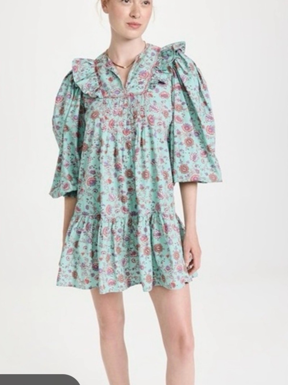 Sea New York Mint Floral Ruffle Dress with Pink Blooms